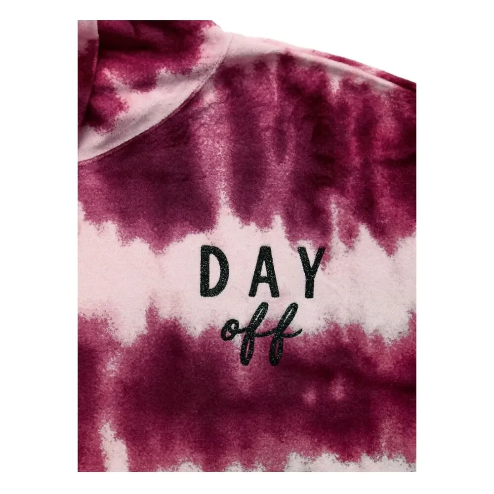 Justice Long Sleeve Hooded Tie Dye Pajama Set jumpsuit pink/burgundy small (7/8)